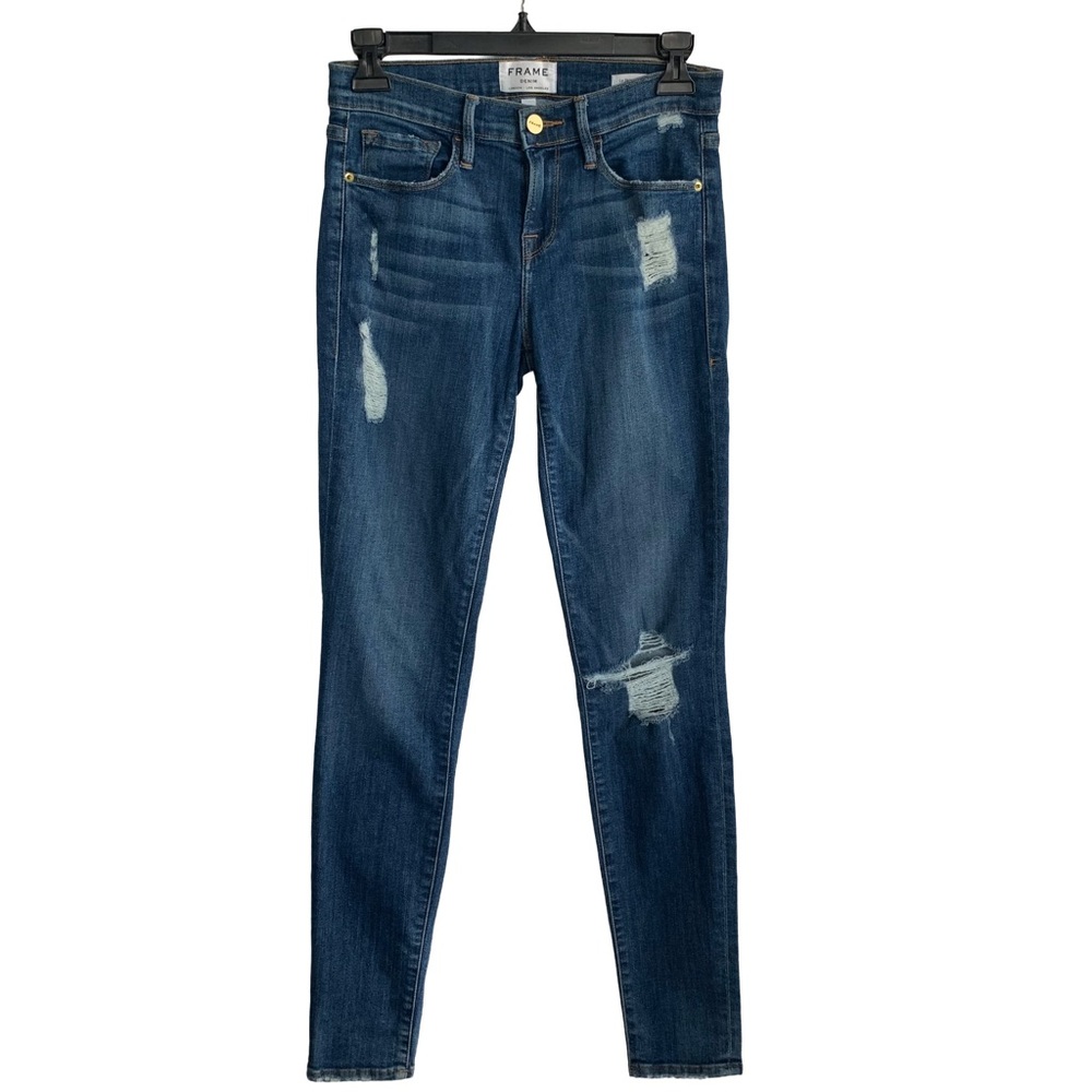 Frame Denim Womens 26 Le Skinny de Jeanne Blue Jeans Stretch Distressed Low Rise